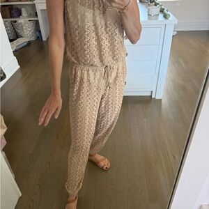 Melissa Odabash Tan Lace-Textured Jumpsuit